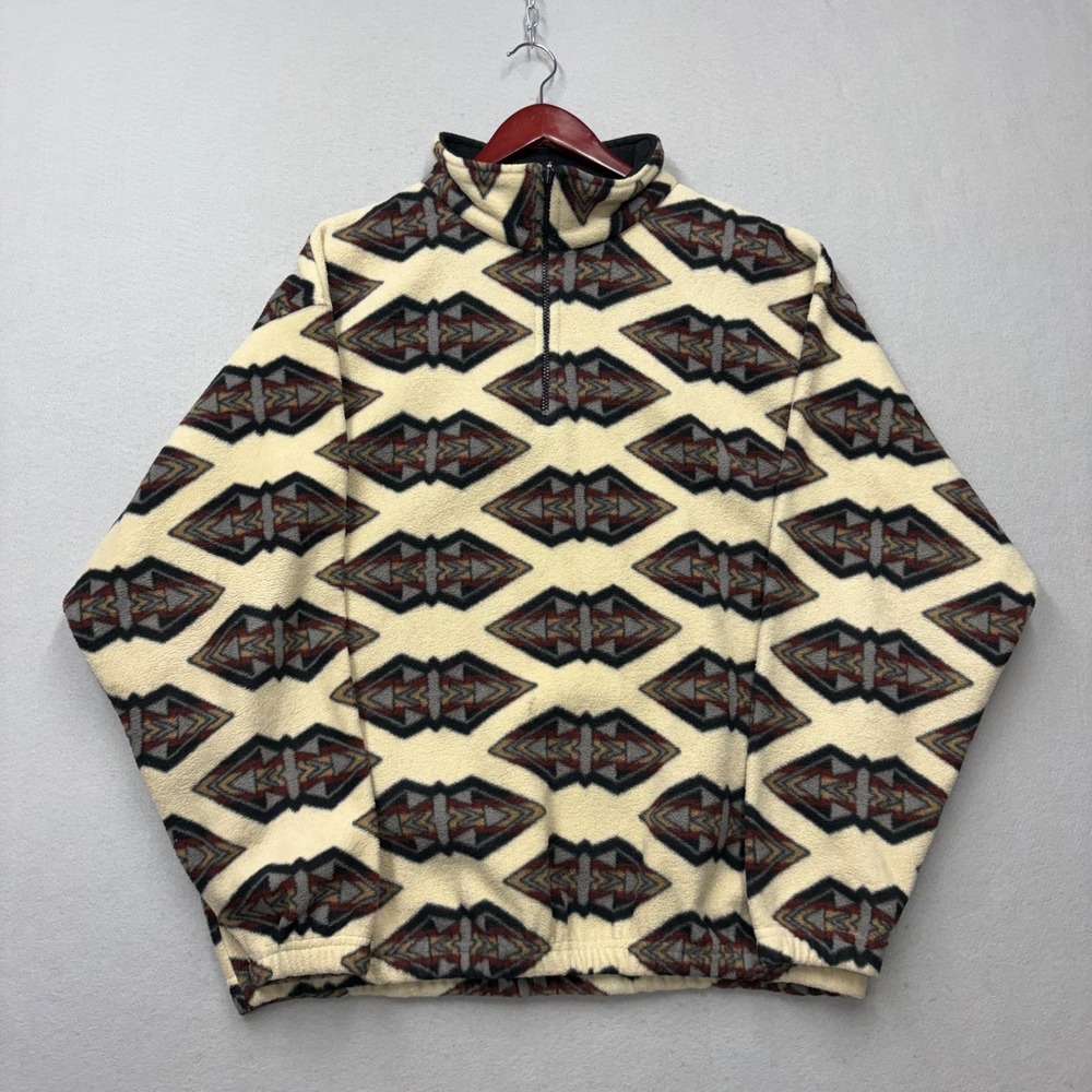 Panhandle Slim Fleece Pullover Mens L Cream Vintage 90s Southwestern Quarter Zip